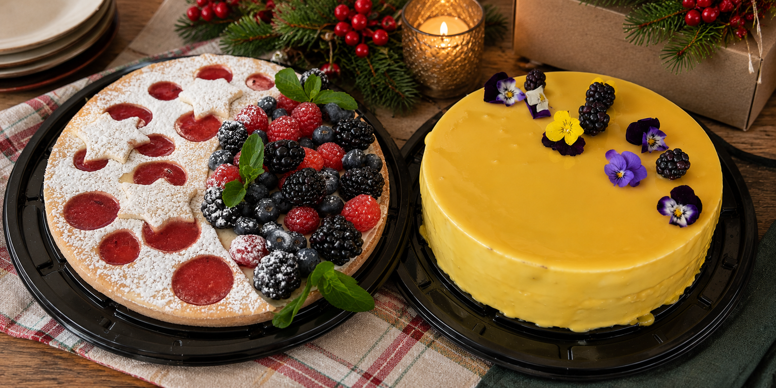 Pastel de chocolate decorado con frutos rojos