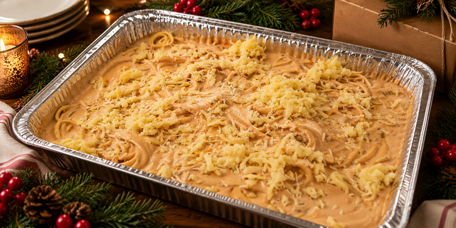 Mesa con pastas y ensaladas para compartir